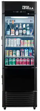 Front. Premium Levella - 12.5 cu. ft. 2-Door Commercial Merchandiser Refrigerator Glass-Door Beverage Display Cooler with Freezer and Ice Maker - Black.
