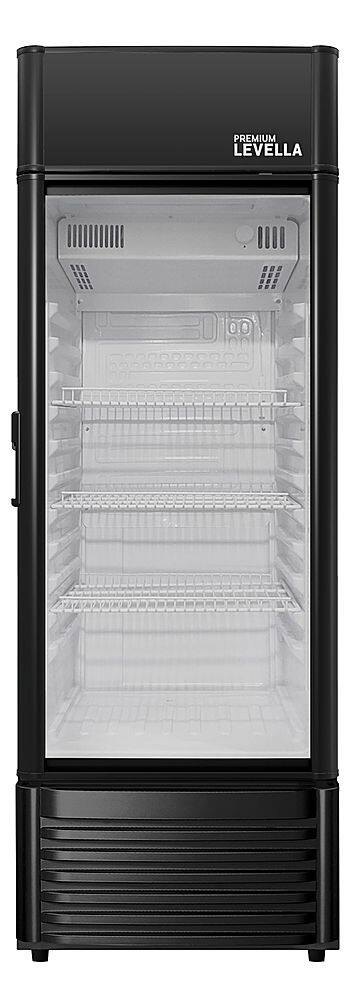 Angle. Premium Levella - 6.5 cu. ft. 1-Door Commercial Merchandiser Refrigerator Glass-Door Beverage Display Cooler - Black.