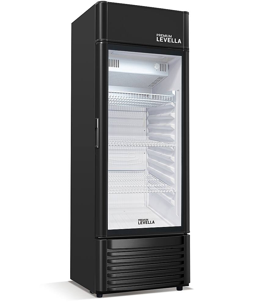 Left. Premium Levella - 6.5 cu. ft. 1-Door Commercial Merchandiser Refrigerator Glass-Door Beverage Display Cooler - Black.