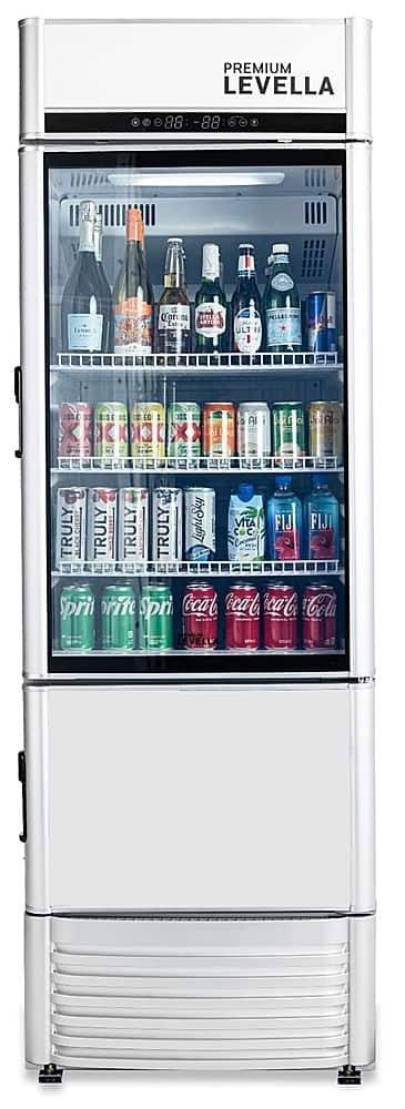 Premium Levella - 12.5 cu. ft. 2-Door Commercial Merchandiser Refrigerator Glass-Door Beverage Display Cooler with Freezer and Ice Maker - Silver - Front_Zoom