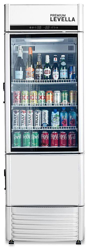 Premium Levella - 12.5 cu. ft. 2-Door Commercial Merchandiser Refrigerator Glass-Door Beverage Display Cooler with Freezer and Ice Maker - Silver