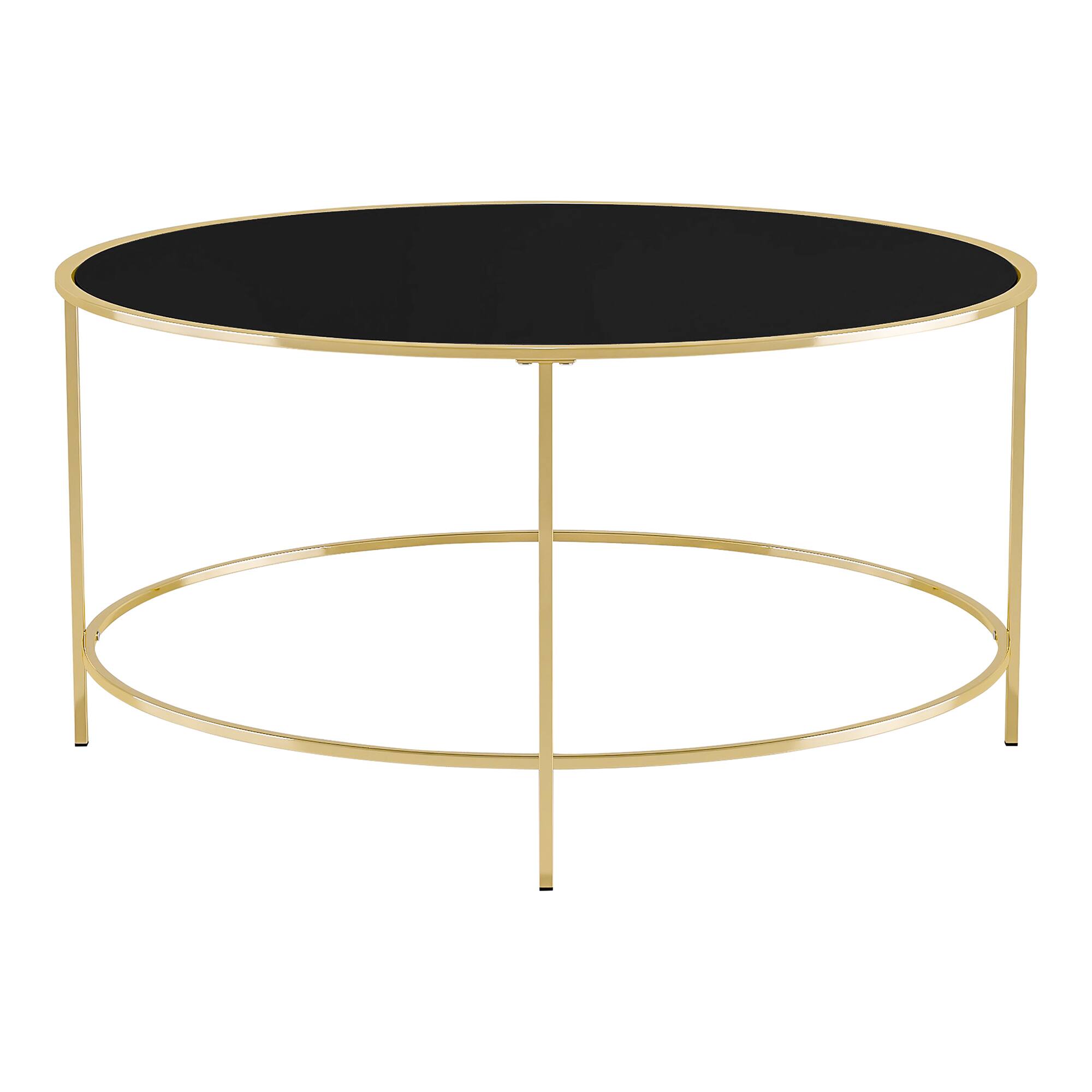 Alt View 3. Furniture of America - Rockbel Contemporary Glass Top Round Coffee Table - Brass.