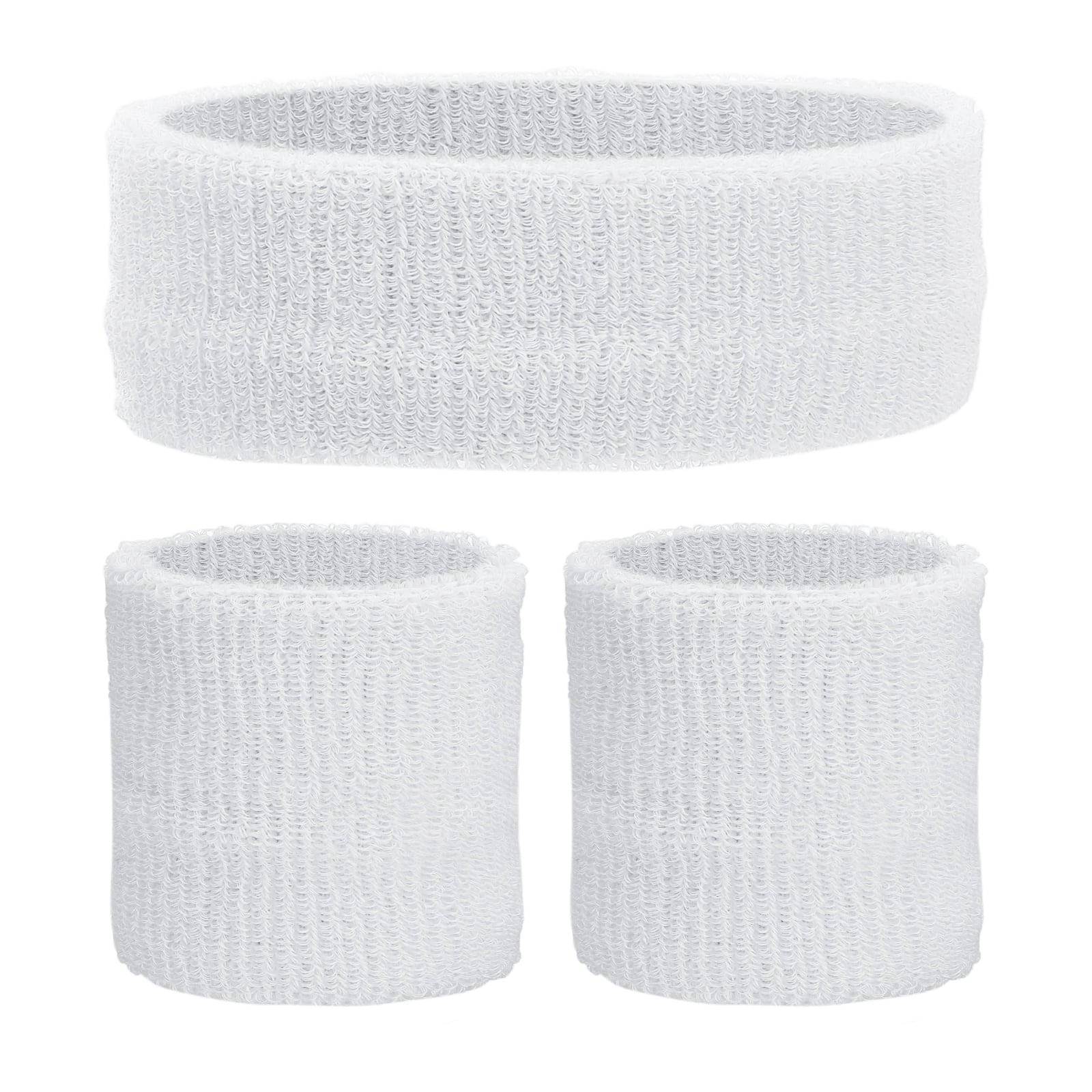 Unique Bargains - Sweatband Set, 1pc Headband + 2pcs Wristbands Moisture Wicking Breathable Athletic Bands 3pcs for Sports - White