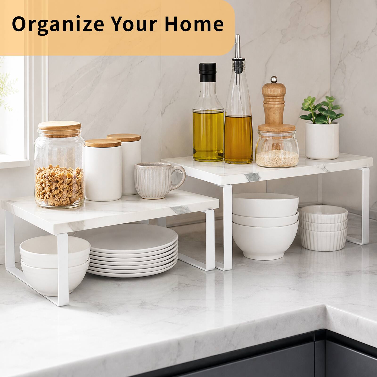 KOOMADE 2 Tier Countertop Organizer Shelf Riser, Bamboo Wood Storage ...