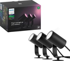 Philips - Geek Squad Certified Refurbished Hue Lily Outdoor Spotlight Basekit (3-pack) - Black - Front_Zoom