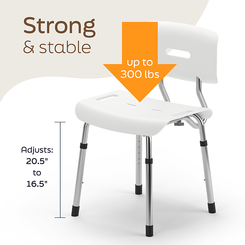 Left. Medline - Bath Chair with Backrest and Microban Protection - white.