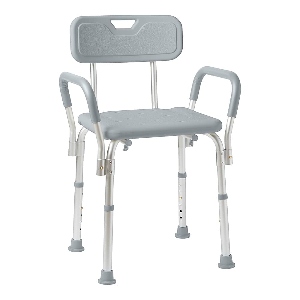 Front. Medline - Shower Chair with Back and Padded Arms - gray.