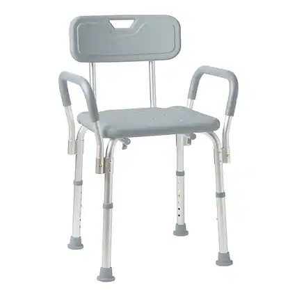 Front. Medline - Shower Chair with Back and Padded Arms - gray.