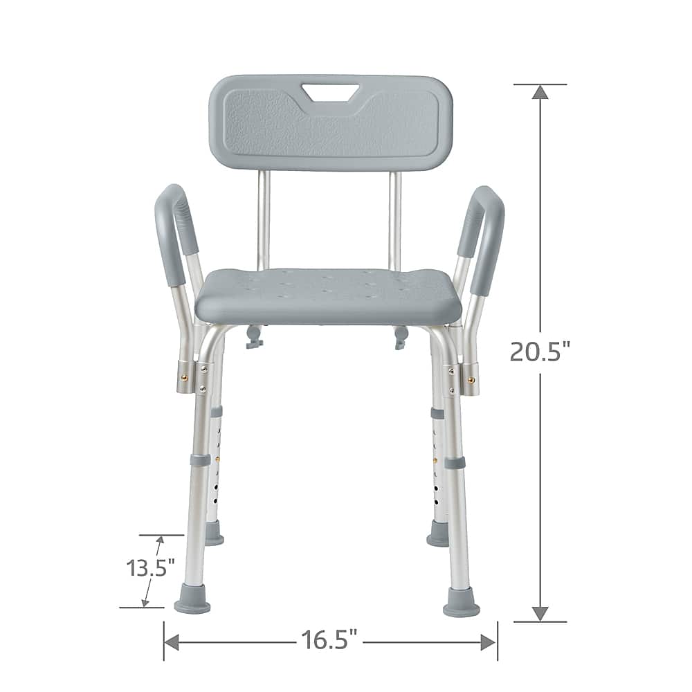 Left. Medline - Shower Chair with Back and Padded Arms - gray.