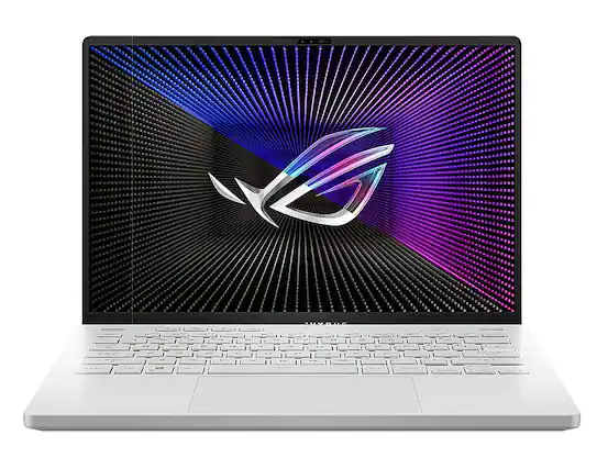 Front. ASUS - ROG Zephyrus 14" 165Hz Gaming Laptop QHD - AMD Ryzen 9 7940HS with 16GB Memory - NVIDIA GeForce RTX 4080 - 1TB SSD - White.