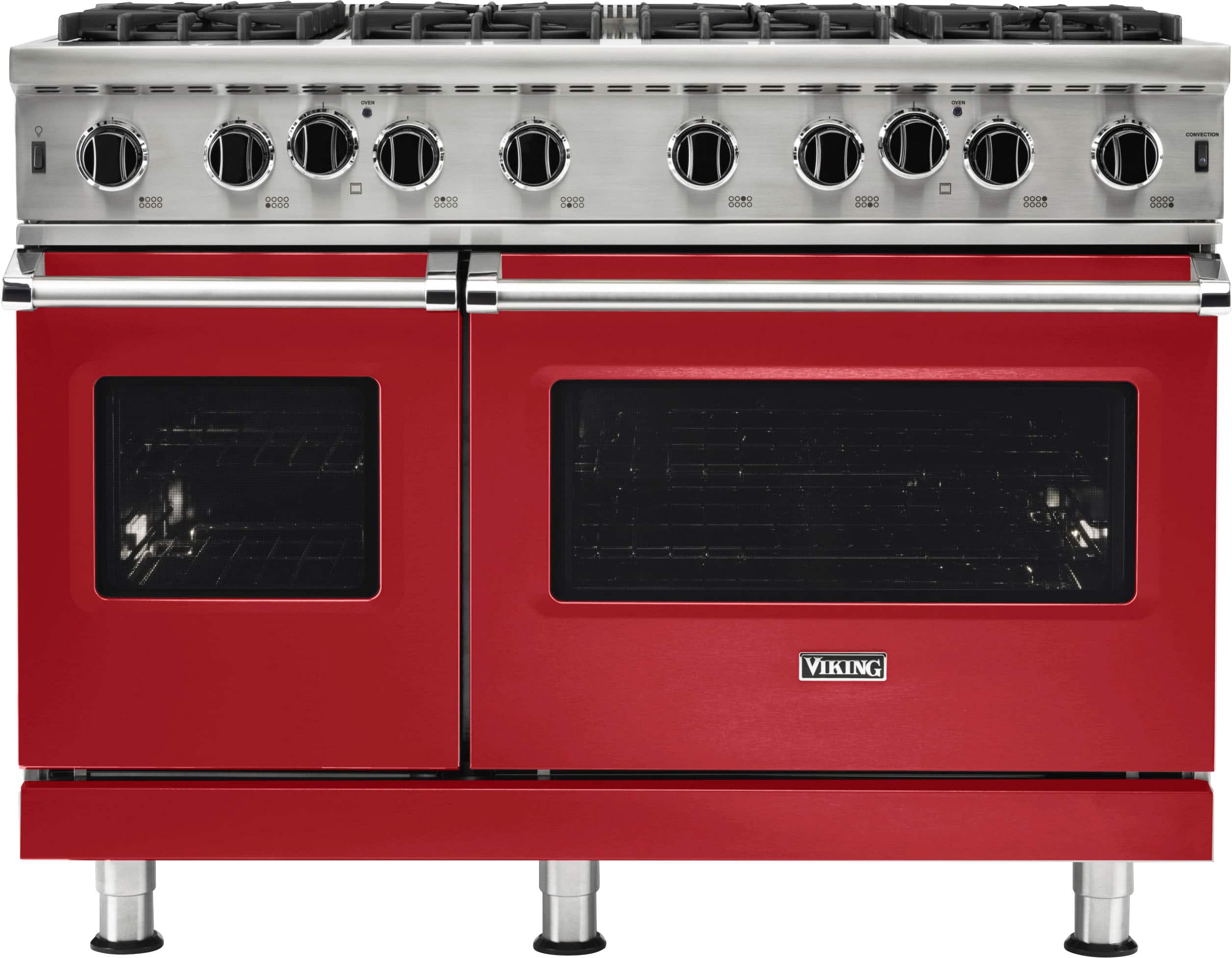 Front. Viking - 5-Series 48"W Gas Open Burner Range - Red.