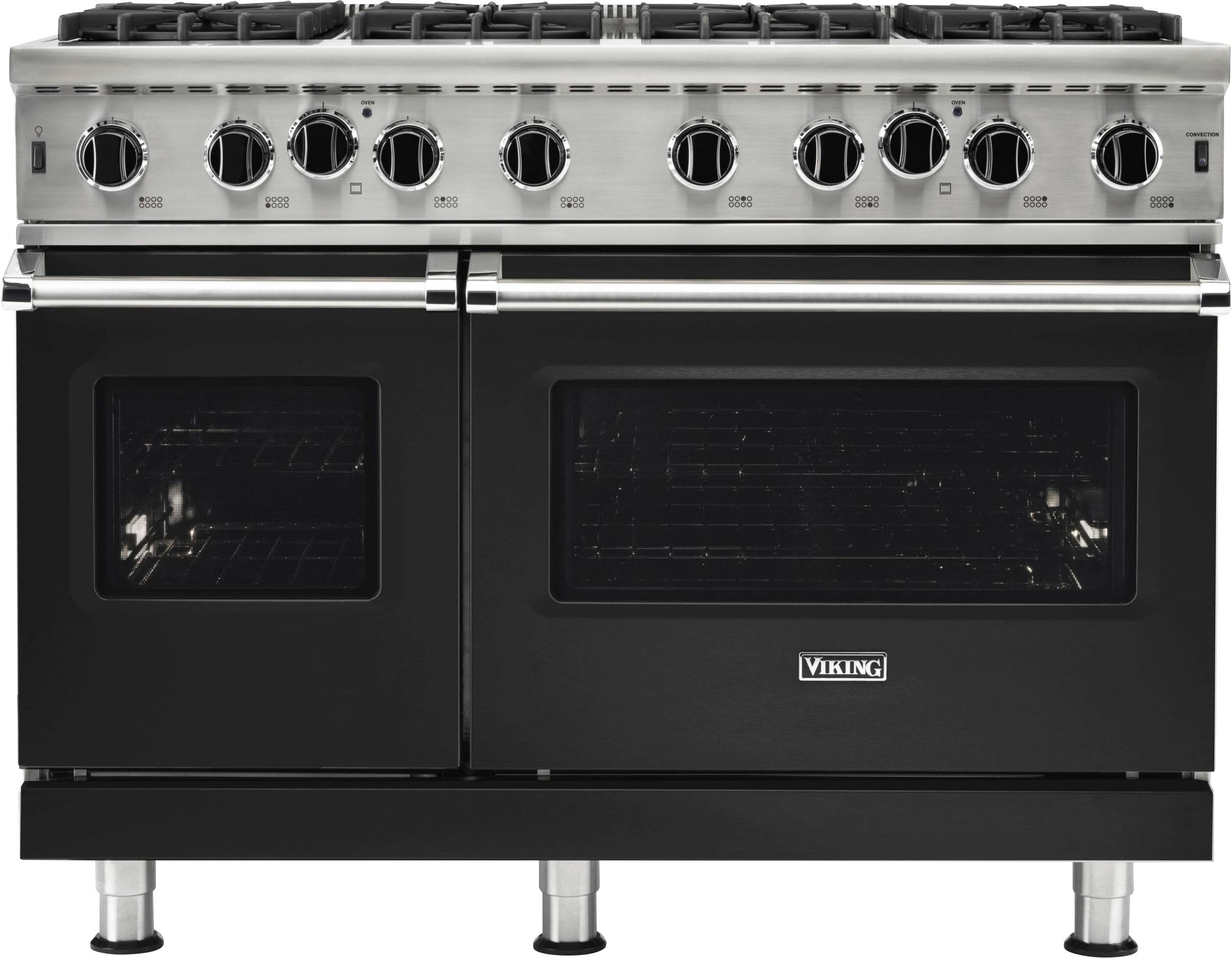 Front. Viking - 5-Series 48"W Gas Open Burner Range - Cast Black.