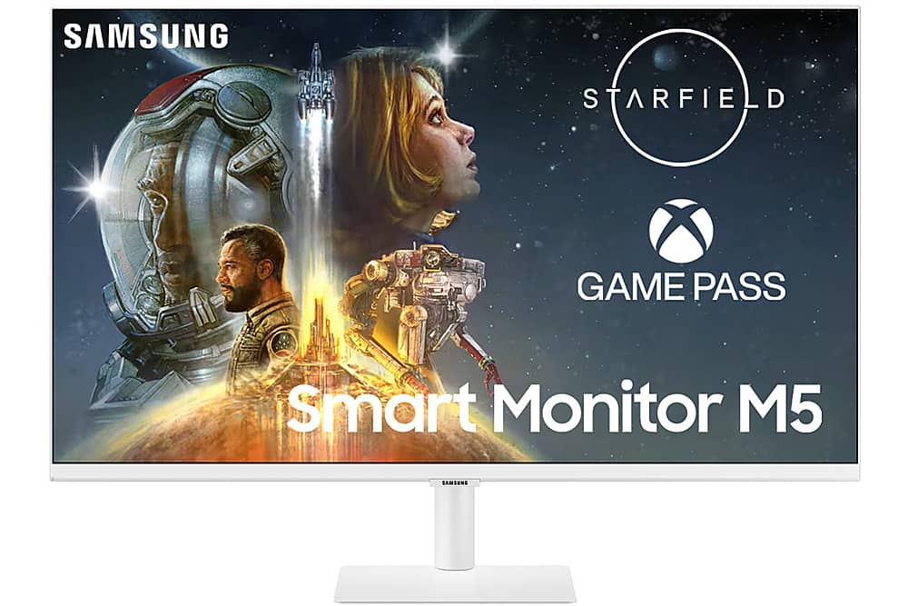 Front. Samsung - M50C 27" FHD Smart Tizen Monitor with Streaming TV, HDR10, Built-in Speakers (HDMI, USB) - White.