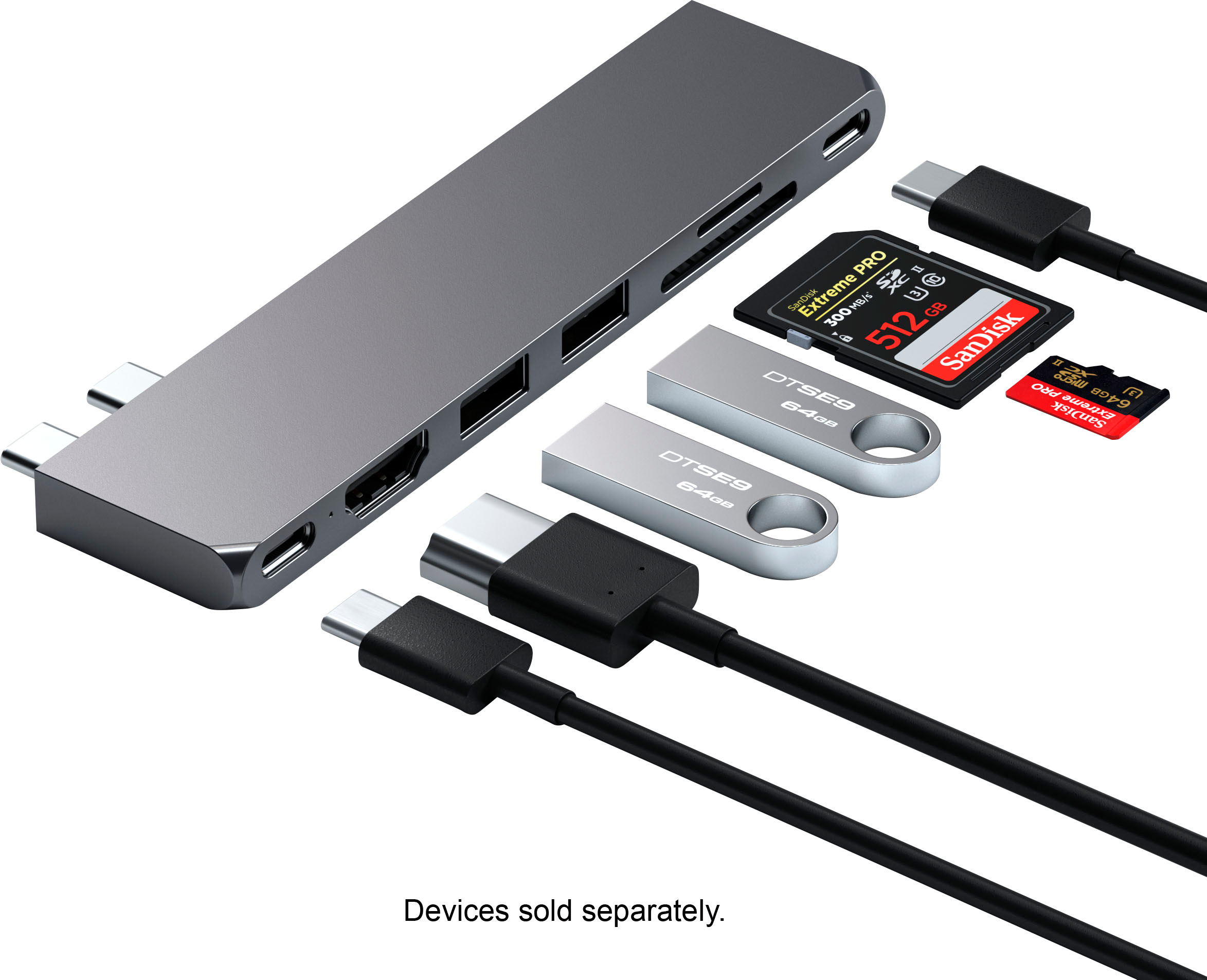HUB USB-C (3.1) 3 PORTS, HDMI 1.4 / USB-C / USB-A, 4K, METAL, GRIS
