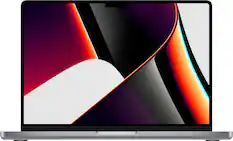 Front. Apple - Geek Squad Certified Refurbished MacBook Pro 14" Laptop - Apple M1 Pro chip - 16GB Memory - 512GB SSD - Space Gray.