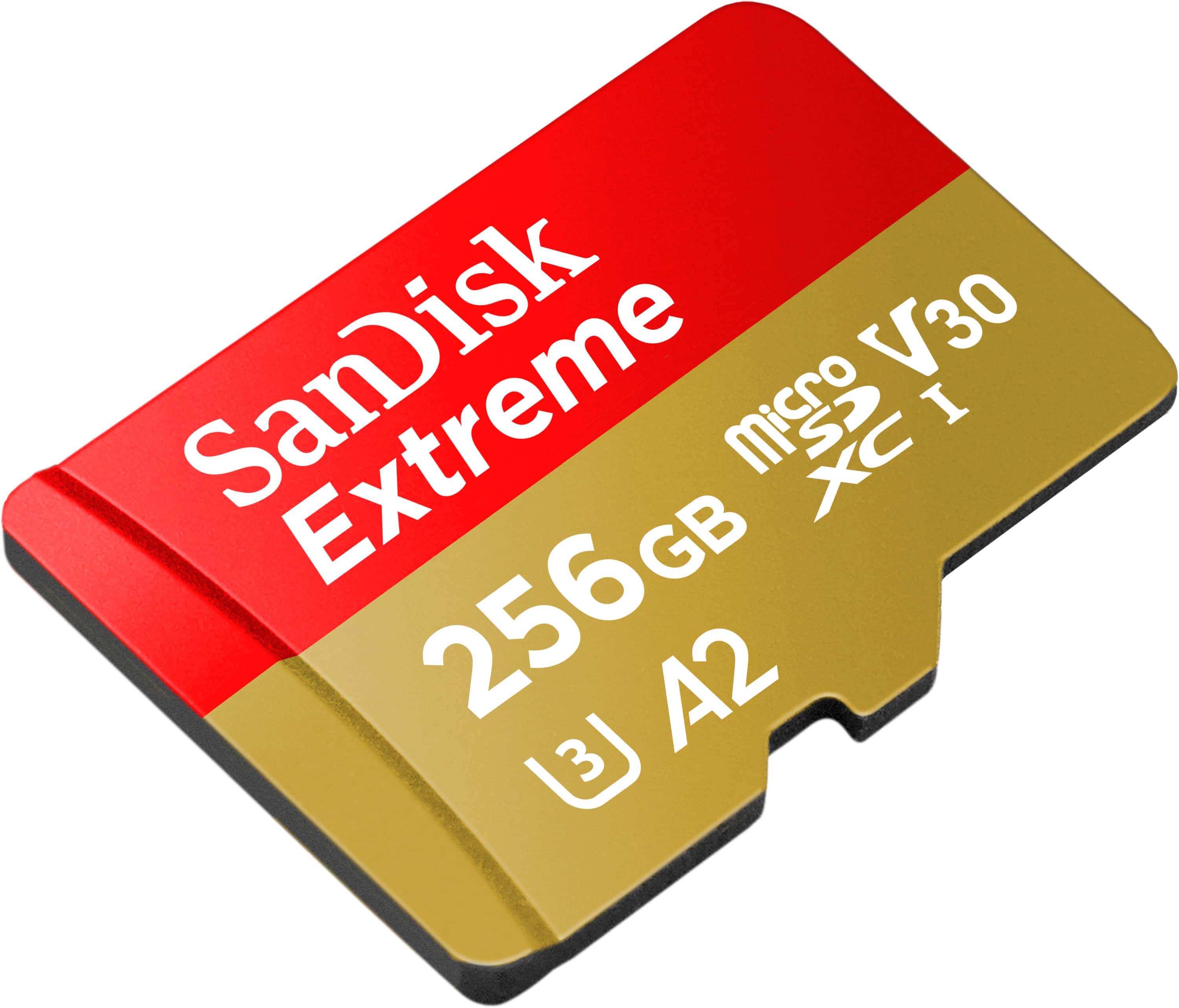 The text on the image reads "Sandisk Extreme 256GB A2 3."