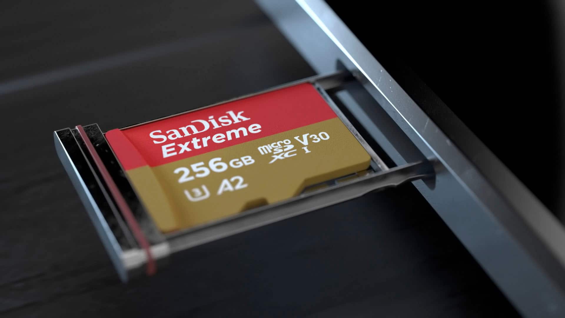 The text on the image reads "Sandisk Extreme 256GB A2".