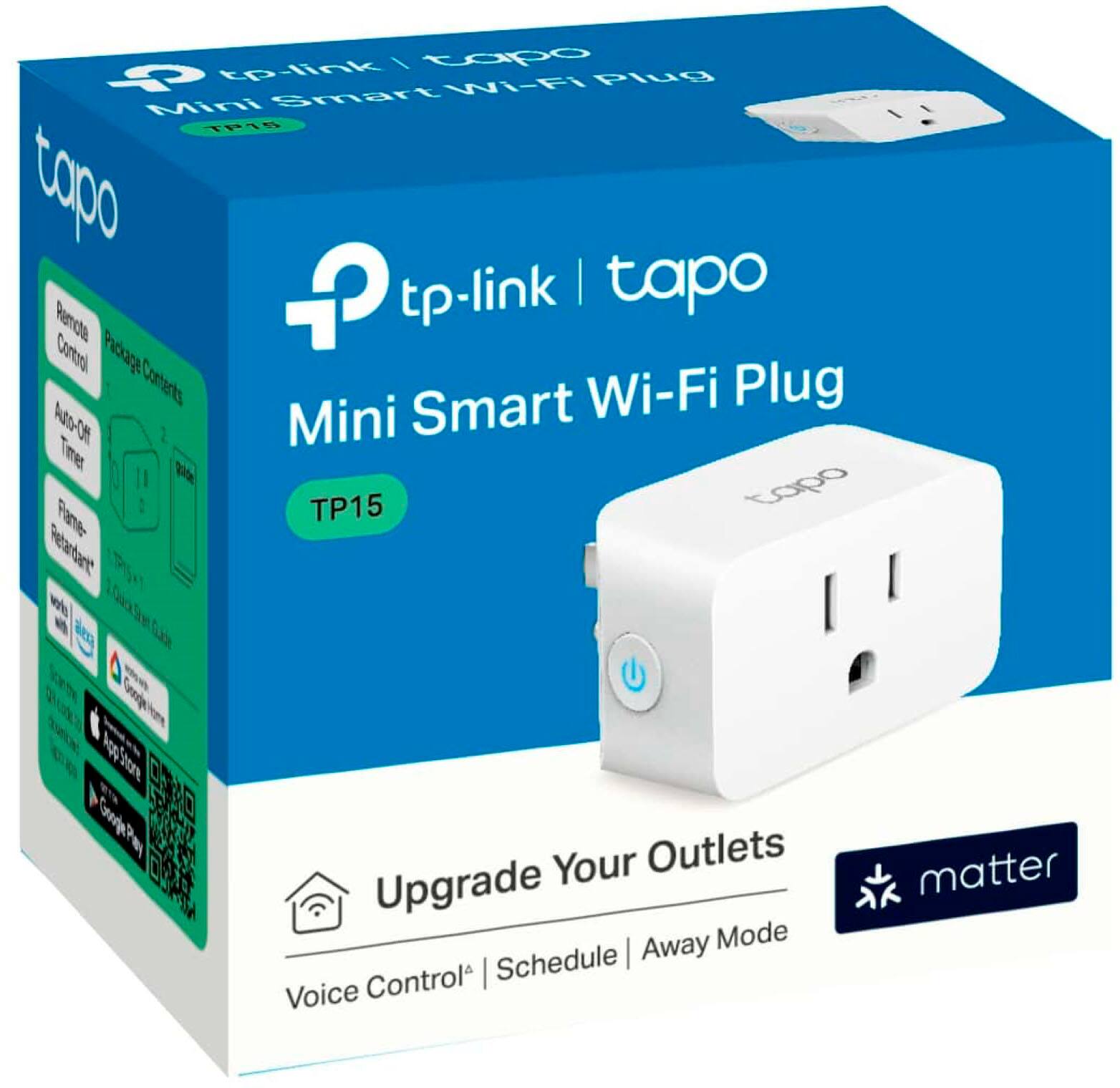 tp.link I topo Wi-Fi Plug Mini Smart TP15 Tapo TP-Link | Tapo Remote Control Pack - Contents: Smart Wi-Fi Plug - Mini TP15, Remote Control, and 1 APP Store Your Outlets - Upgrade Away Mode Control - Schedule - Voice Matter.