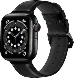 NEXT - Leather Band for Apple Watch 42, 44, 45mm (Series 1-8) and Apple Watch Ultra 49mm - Black - Angle_Zoom