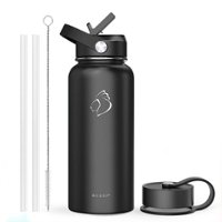 Buzio - Duet Series Insulated 32oz Water Bottle with Straw Lid and Flex Lid - Black - Angle_Zoom