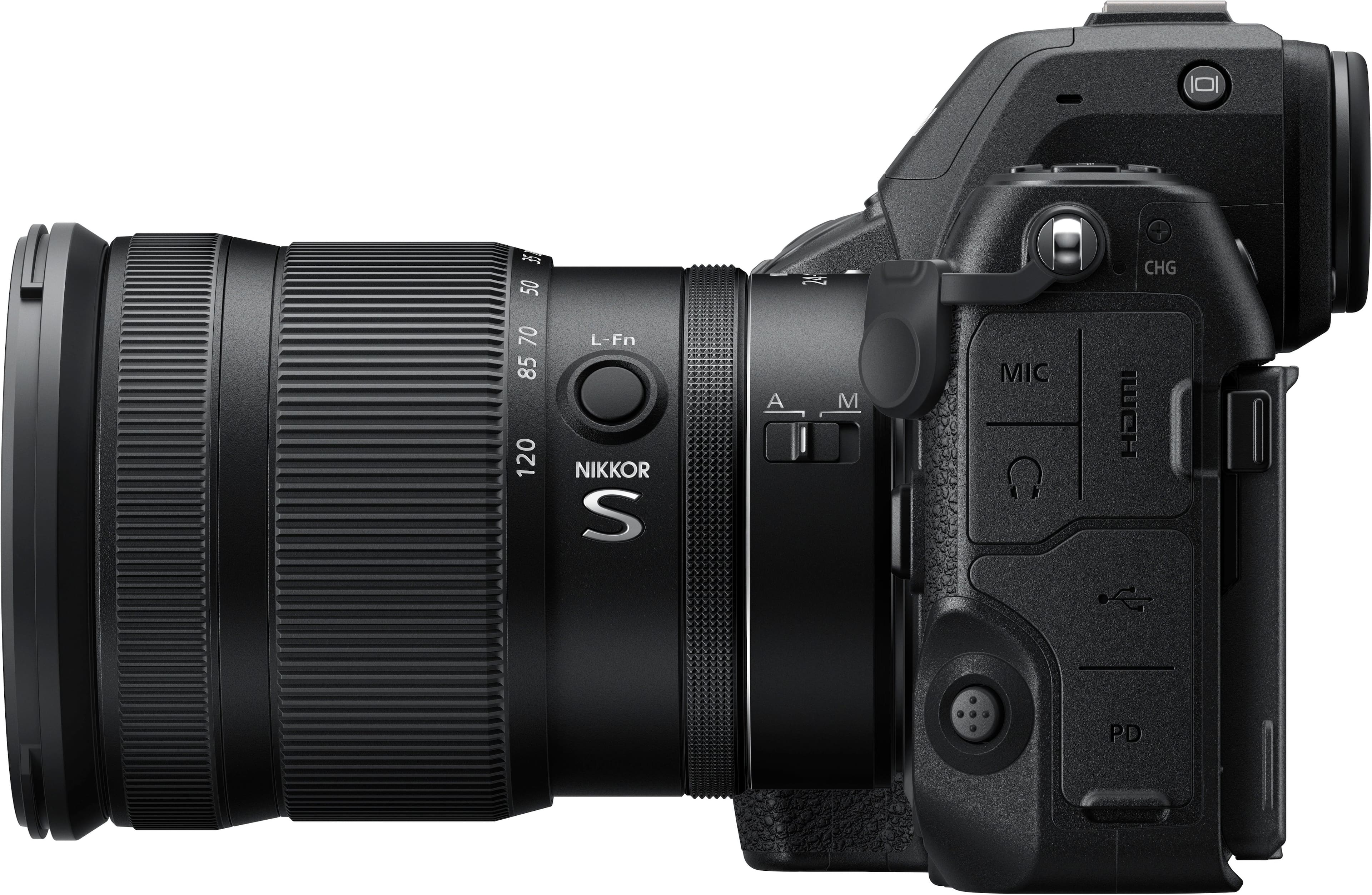 Left. Nikon - Z 8 8K Video Mirrorless Camera Body w/ NIKKOR Z 24-120mm f/4 S lens - Black.