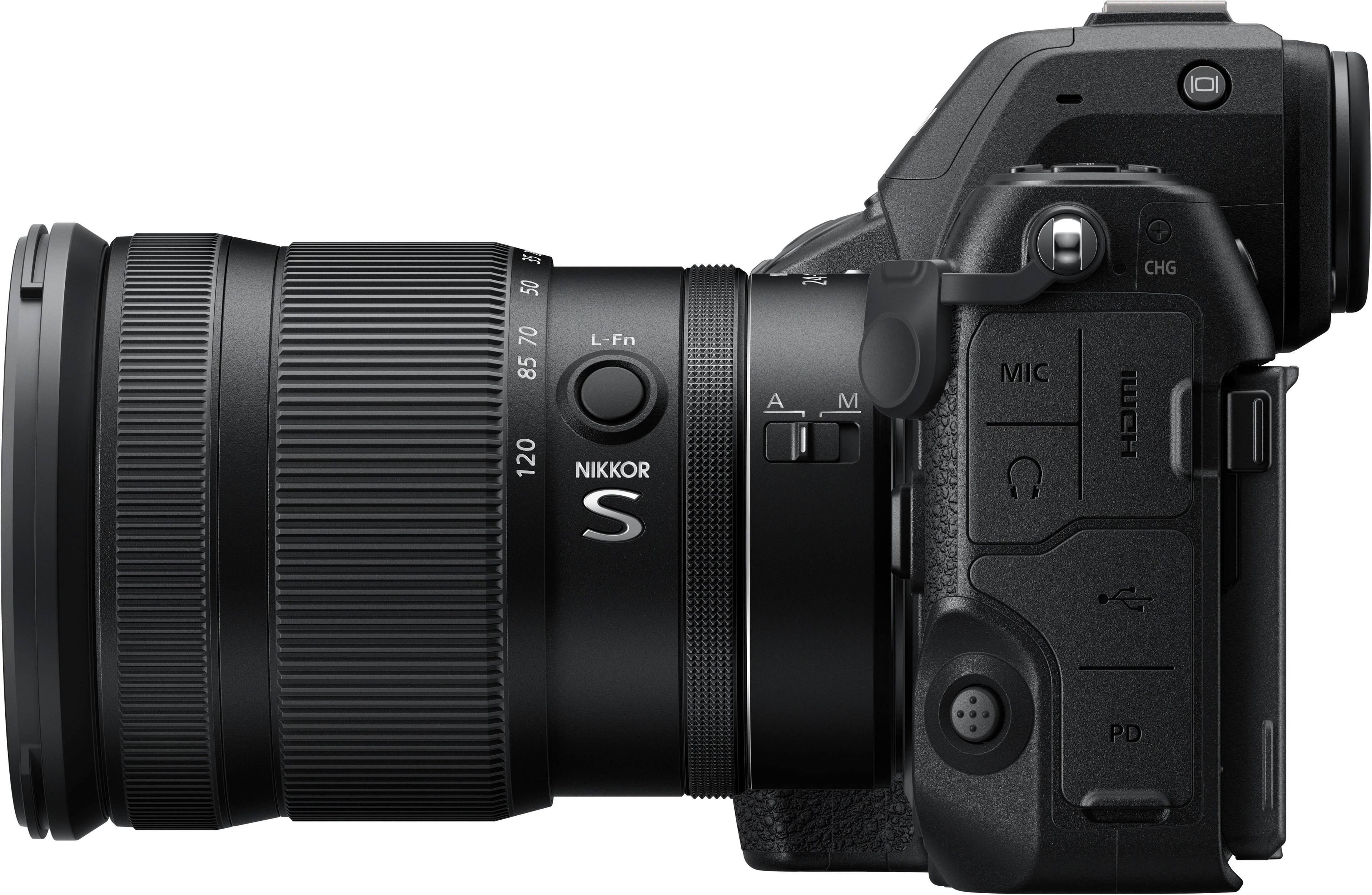 Left. Nikon - Z 8 8K Video Mirrorless Camera Body w/ NIKKOR Z 24-120mm f/4 S lens - Black.
