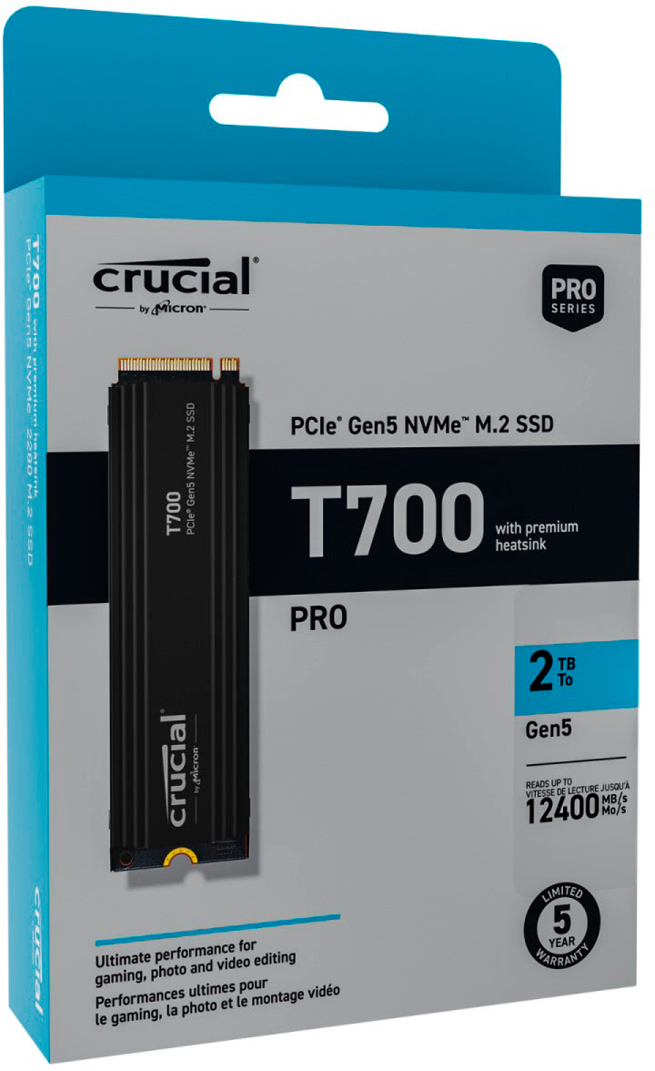 Crucial T700 1TB PCIe Gen5 NVMe M.2 SSD with heatsink | CT1000T700SSD5 