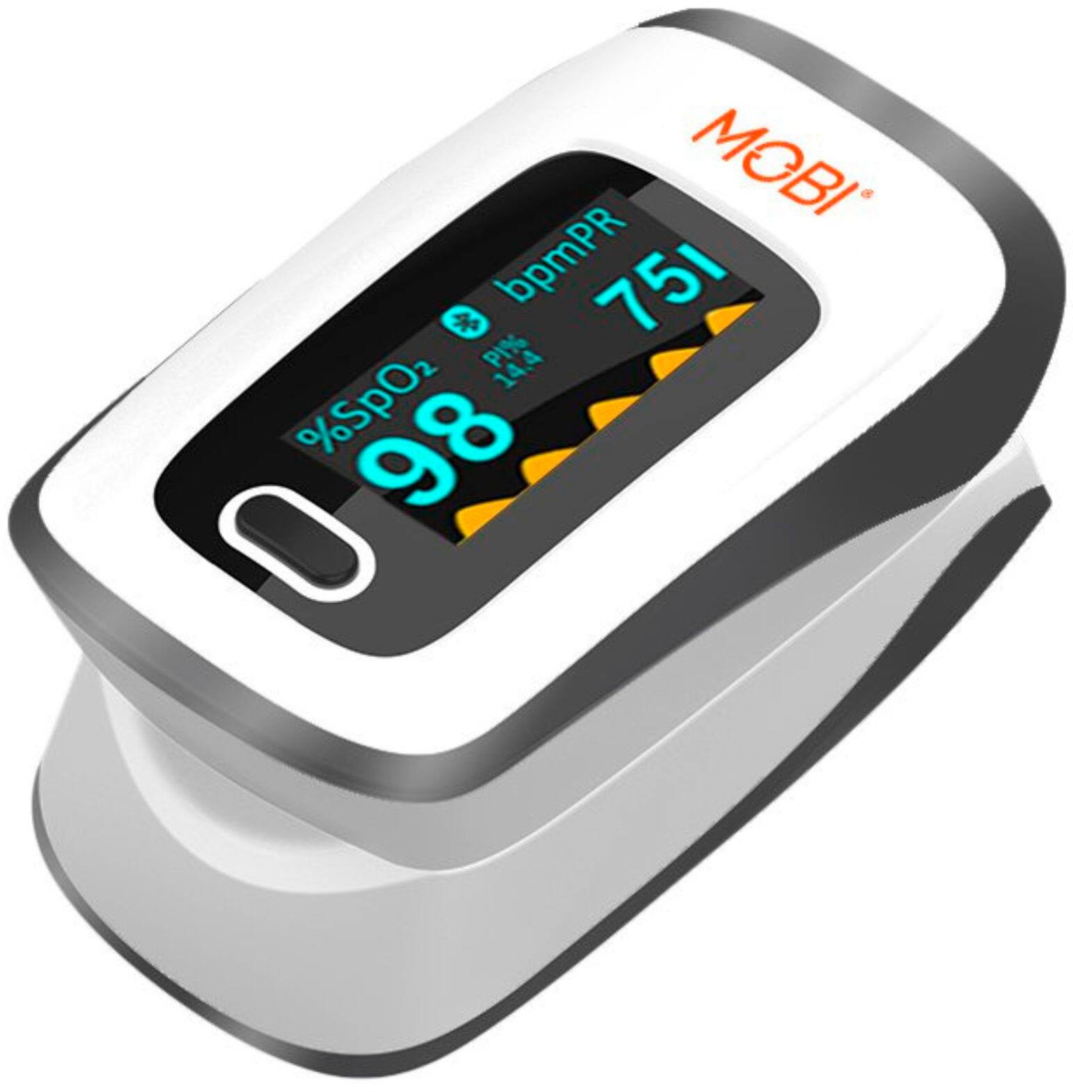 Angle. MOBI - Smart OLED Fingertip Bluetooth Pulse Oximeter - White.