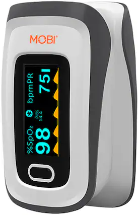 Front. MOBI - Smart OLED Fingertip Bluetooth Pulse Oximeter - White.