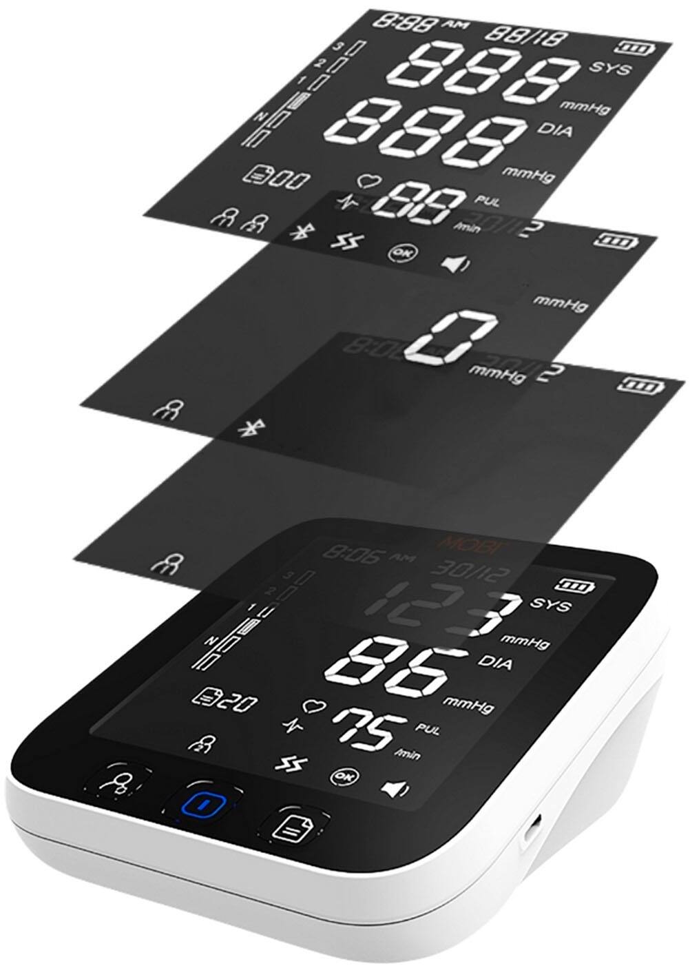 Angle. MOBI - Smart Upper Arm Blood Pressure Monitor with Wide Range Cuff Size for iOS & Android Track 2 Users Heart Health - White.