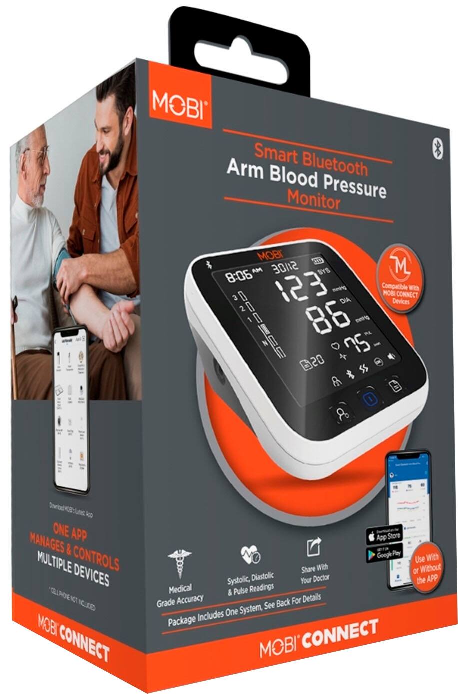 Alt View 12. MOBI - Smart Upper Arm Blood Pressure Monitor with Wide Range Cuff Size for iOS & Android Track 2 Users Heart Health - White.