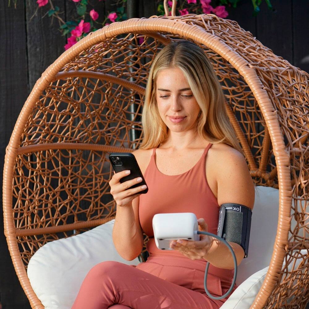 Alt View 14. MOBI - Smart Upper Arm Blood Pressure Monitor with Wide Range Cuff Size for iOS & Android Track 2 Users Heart Health - White.