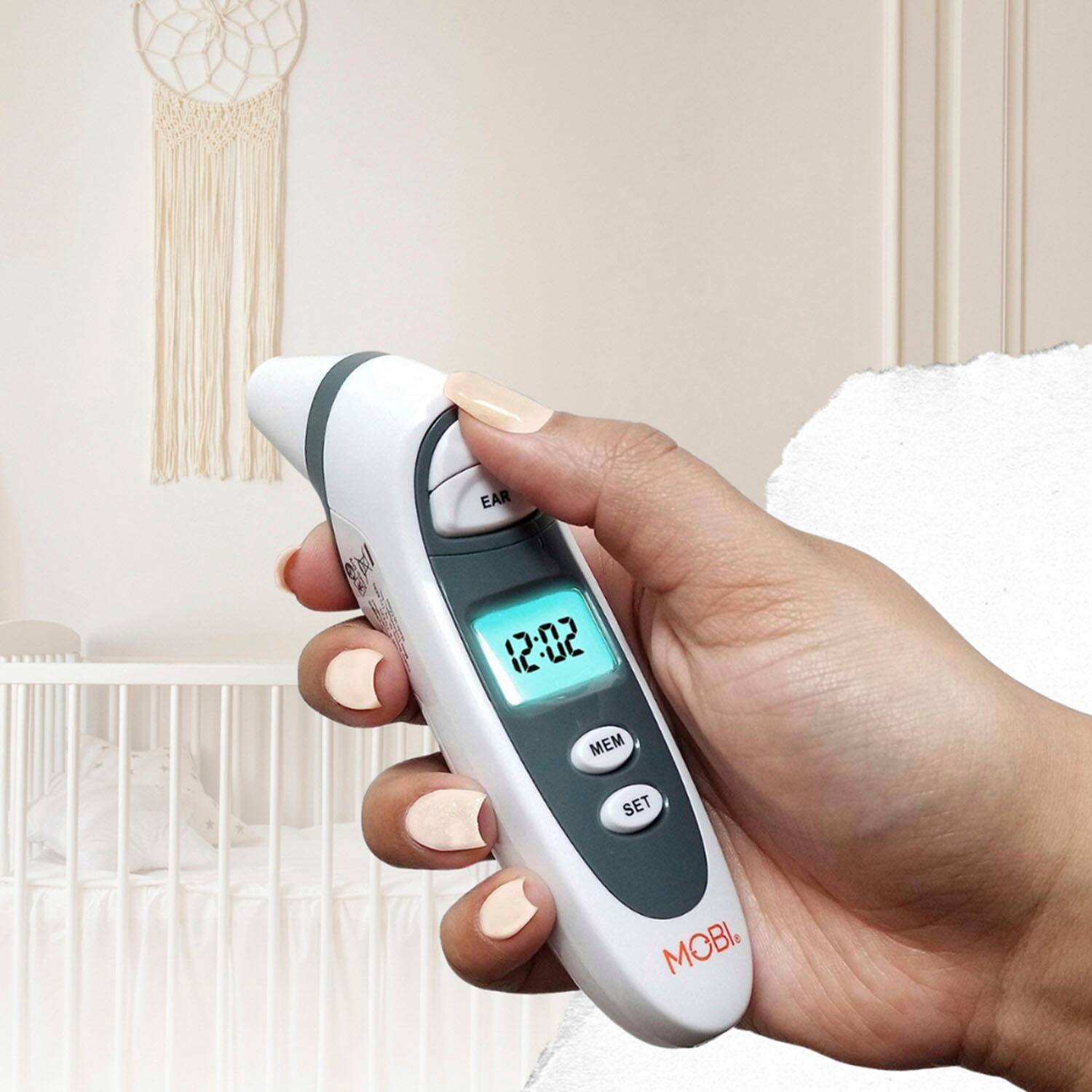 Alt View 12. MOBI - DualScan Prime Health Thermometer with Fever Indicator for Ear, Forehead, Room, and Food Temperature Measurements - White.