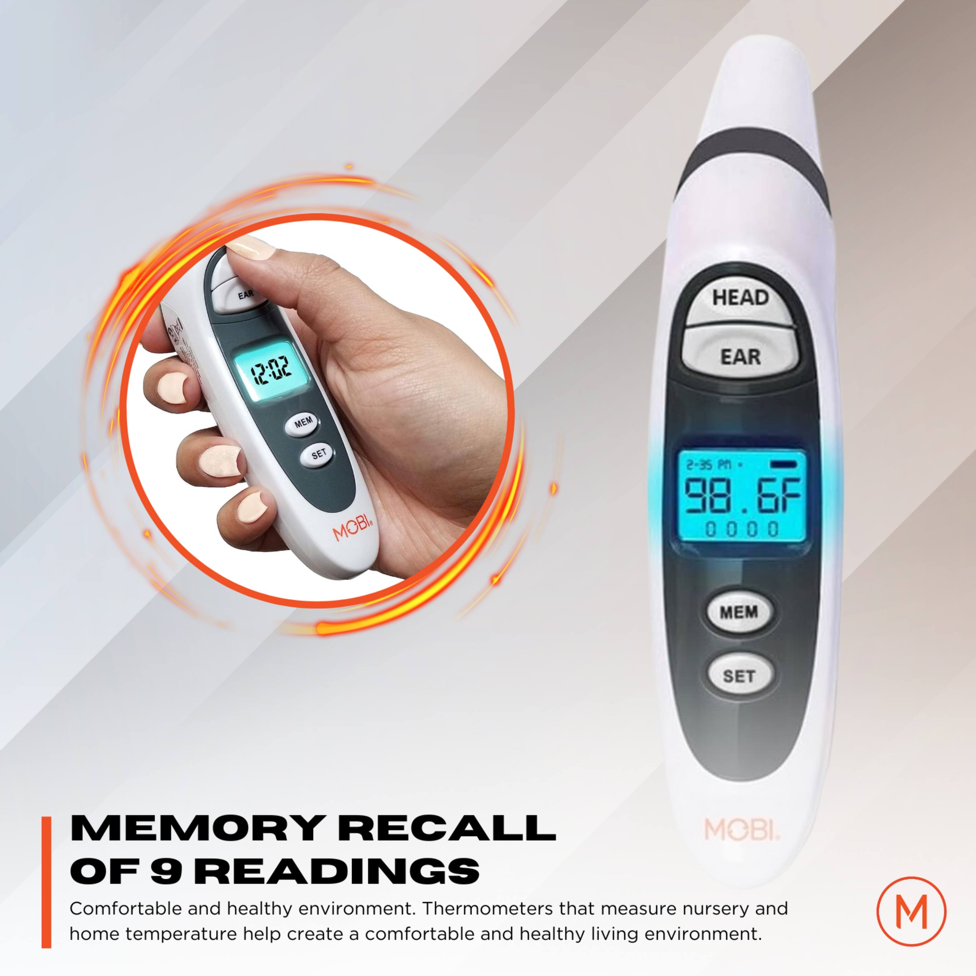 Memory recall of 9 readings. Comfortable and healthy environment. Thermometers that measure nursery and home temperature help create a comfortable and healthy living environment.