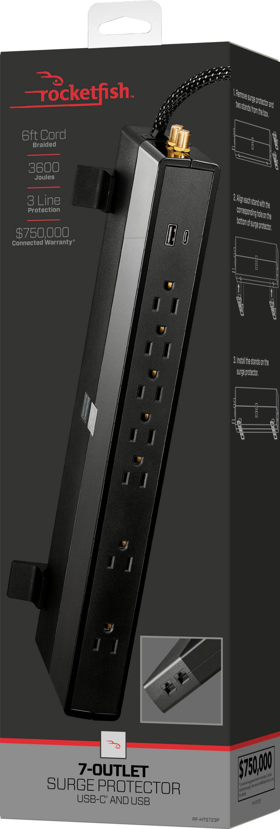 Alt View 16. Rocketfish™ - 7-Outlet/1-USB-C/1-USB 3,600 Joules Surge Protector - Black.