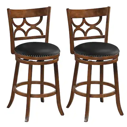 Front. Gymax - Gymax 31'' Bar Height Stools Set of 2 w/Rubber Wood Frame Upholstered Seat & Footrest - Brown.