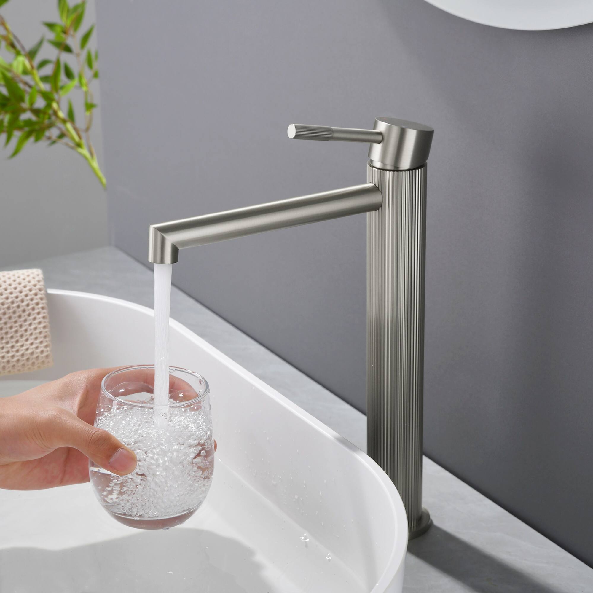 Alt View 3. Boyel Living - Brushed Nickel Carved Bathroom Faucet Solid Brass - Brushed Nickel.