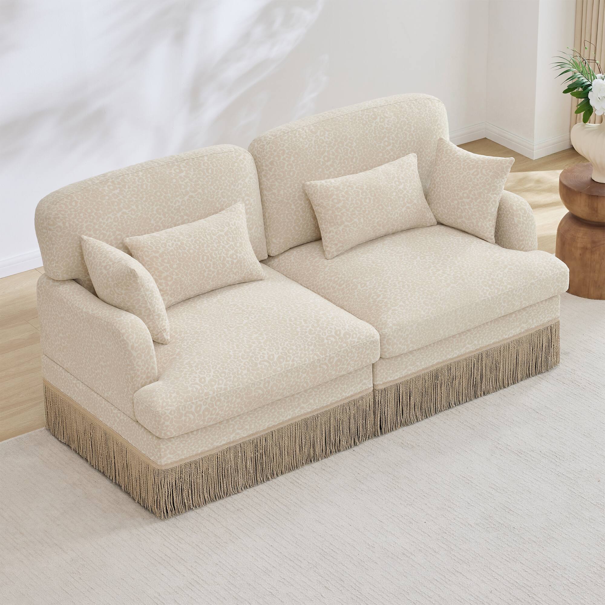 Left. Anysun - Modern Fashion Leopard Print Chenille Deep Seat Loveseat, Easy Assembly - Beige.