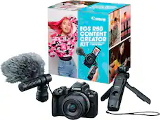 Front. Canon - EOS R50 4K Video Mirrorless Camera with RF-S 18-45mm Content Creator Kit - Black.