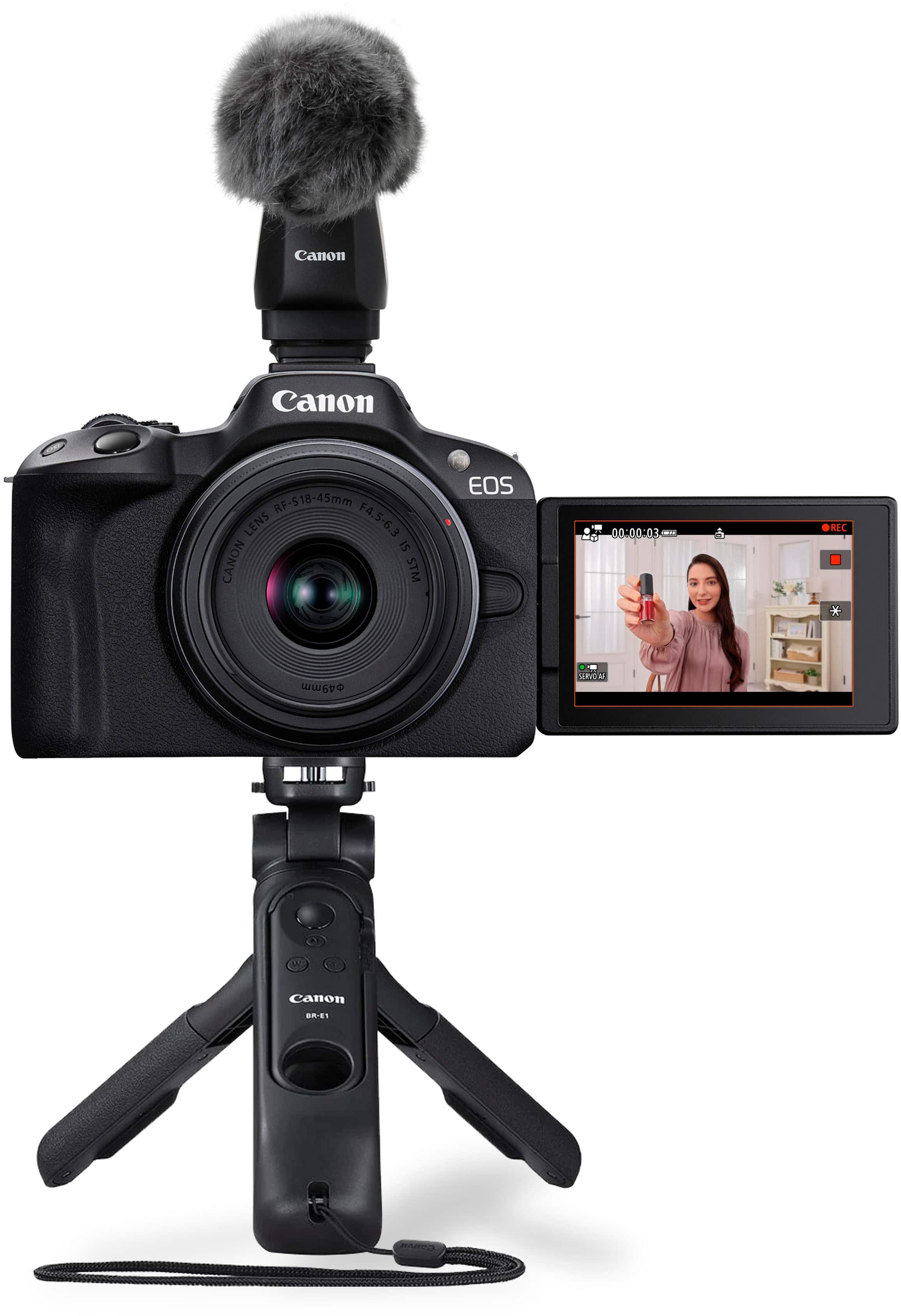 Alt View 24. Canon - EOS R50 4K Video Mirrorless Camera with RF-S 18-45mm Content Creator Kit - Black.