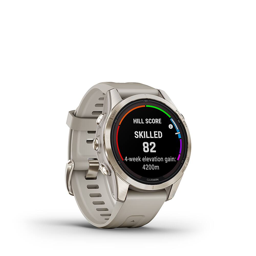 Angle. Garmin - fenix 7S Pro Sapphire Solar GPS Smartwatch 42 mm Fiber-reinforced polymer - Soft Gold.