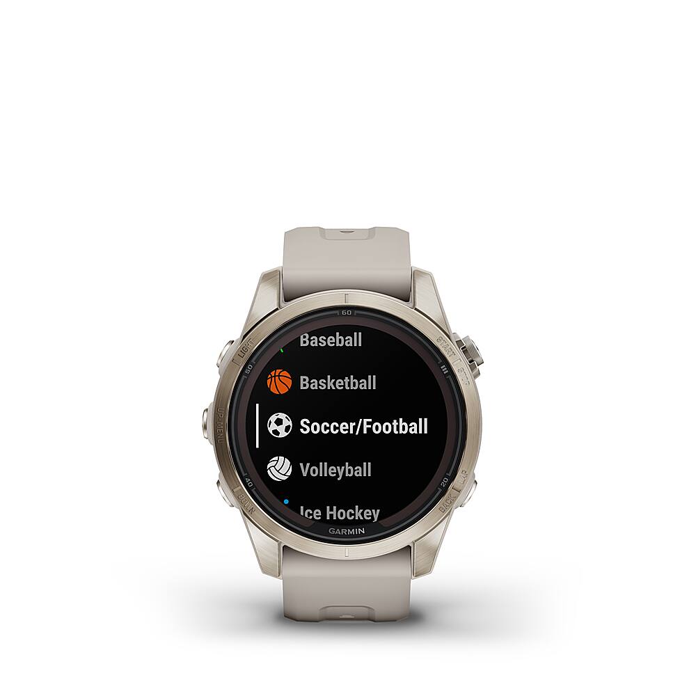 Left. Garmin - fenix 7S Pro Sapphire Solar GPS Smartwatch 42 mm Fiber-reinforced polymer - Soft Gold.