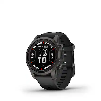 Front. Garmin - fenix 7S Pro Sapphire Solar GPS Smartwatch 42 mm Fiber-reinforced polymer - Carbon Gray DLC Titanium.