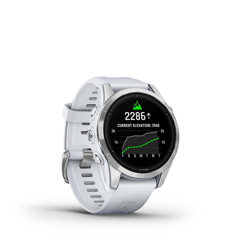 Angle. Garmin - epix Pro (Gen 2) Standard Edition 42mm Fiber-Reinforced Polymer - Silver with Whitestone Band.
