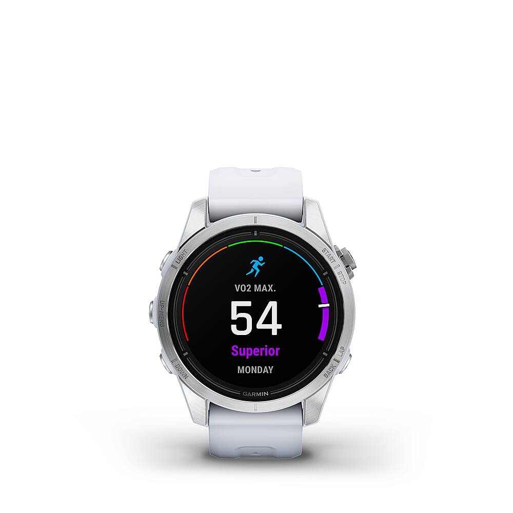 Left. Garmin - epix Pro (Gen 2) Standard Edition 42mm Fiber-Reinforced Polymer - Silver with Whitestone Band.