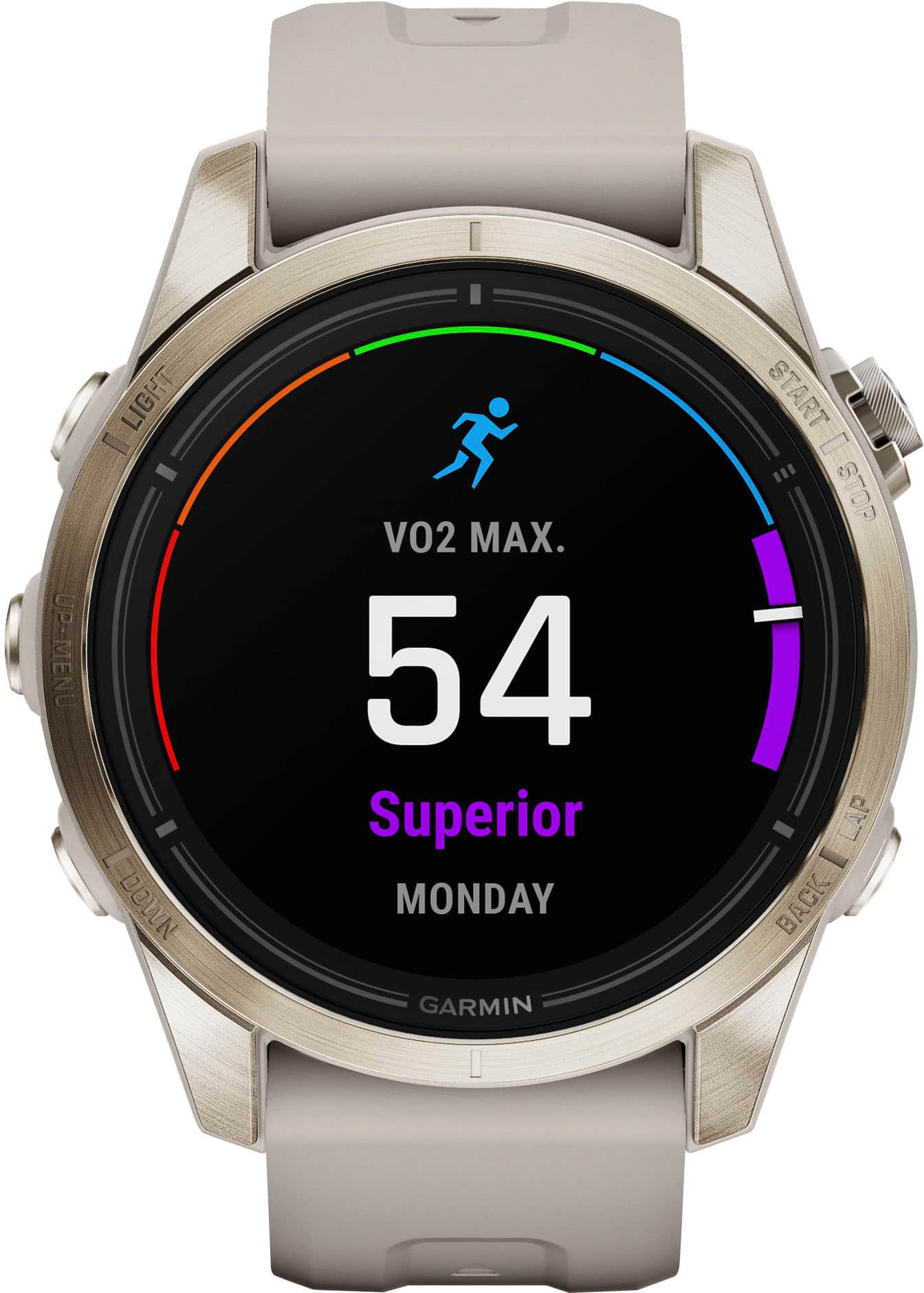 Left. Garmin - epix Pro (Gen 2) Sapphire Edition 42mm Fiber-Reinforced Polymer - Soft Gold with Light Sand Band.
