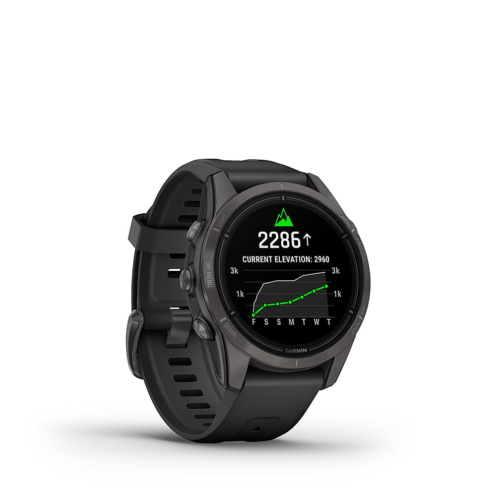 Angle. Garmin - epix Pro (Gen 2) Sapphire Edition 42mm Fiber-Reinforced Polymer - Carbon Gray DLC Titanium with Black Band.
