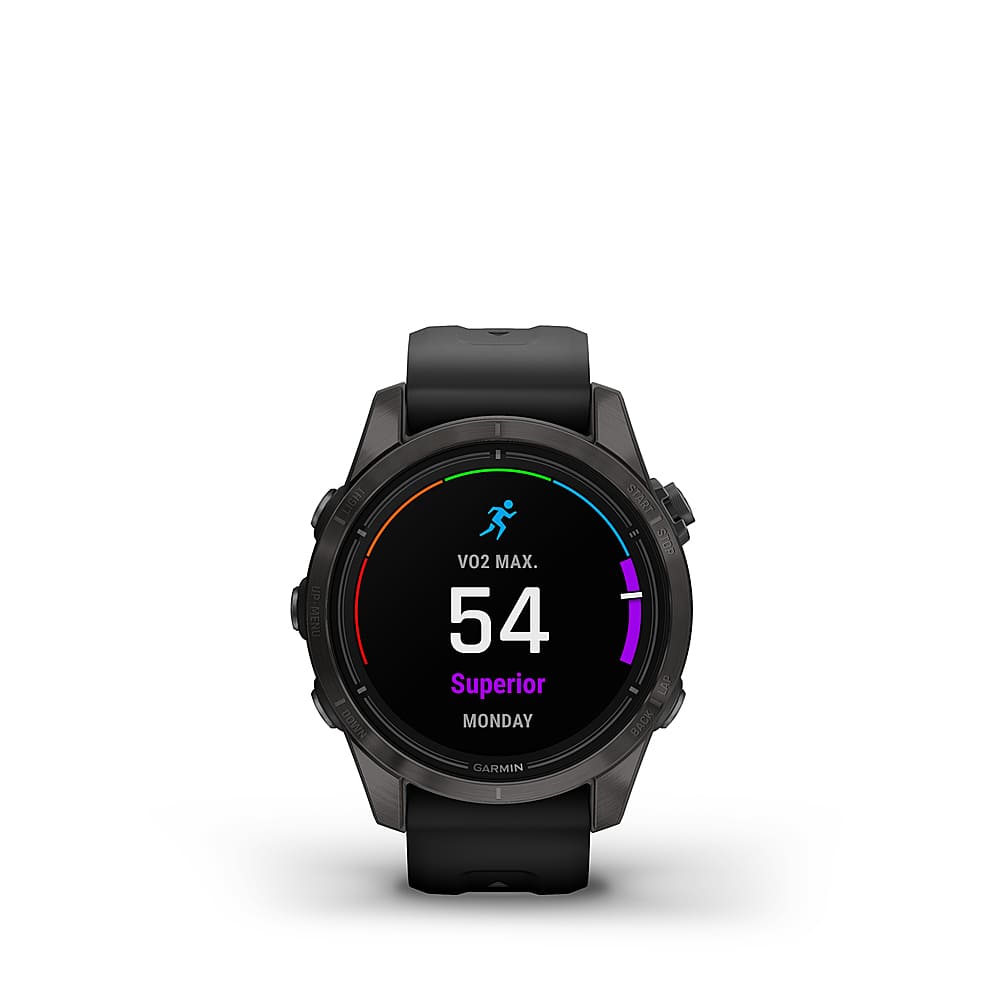 Left. Garmin - epix Pro (Gen 2) Sapphire Edition 42mm Fiber-Reinforced Polymer - Carbon Gray DLC Titanium with Black Band.