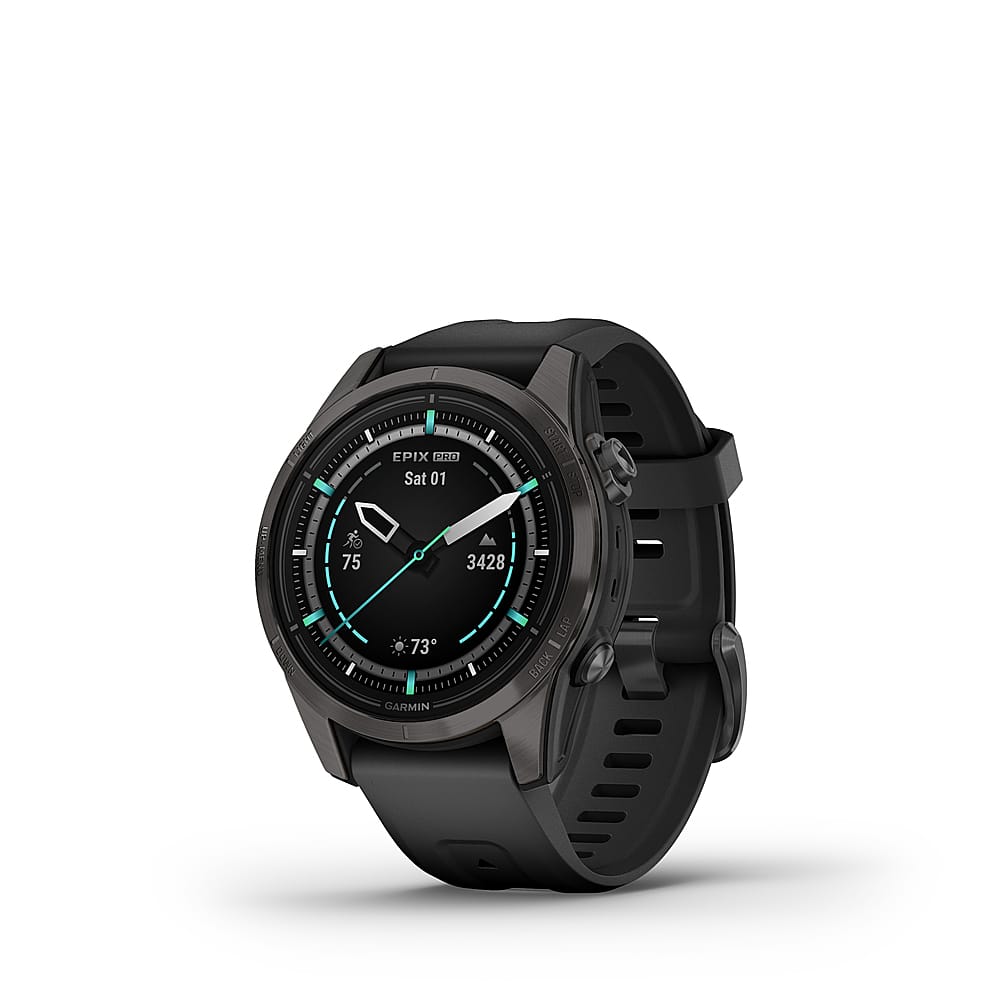 Front. Garmin - epix Pro (Gen 2) Sapphire Edition 42mm Fiber-Reinforced Polymer - Carbon Gray DLC Titanium with Black Band.