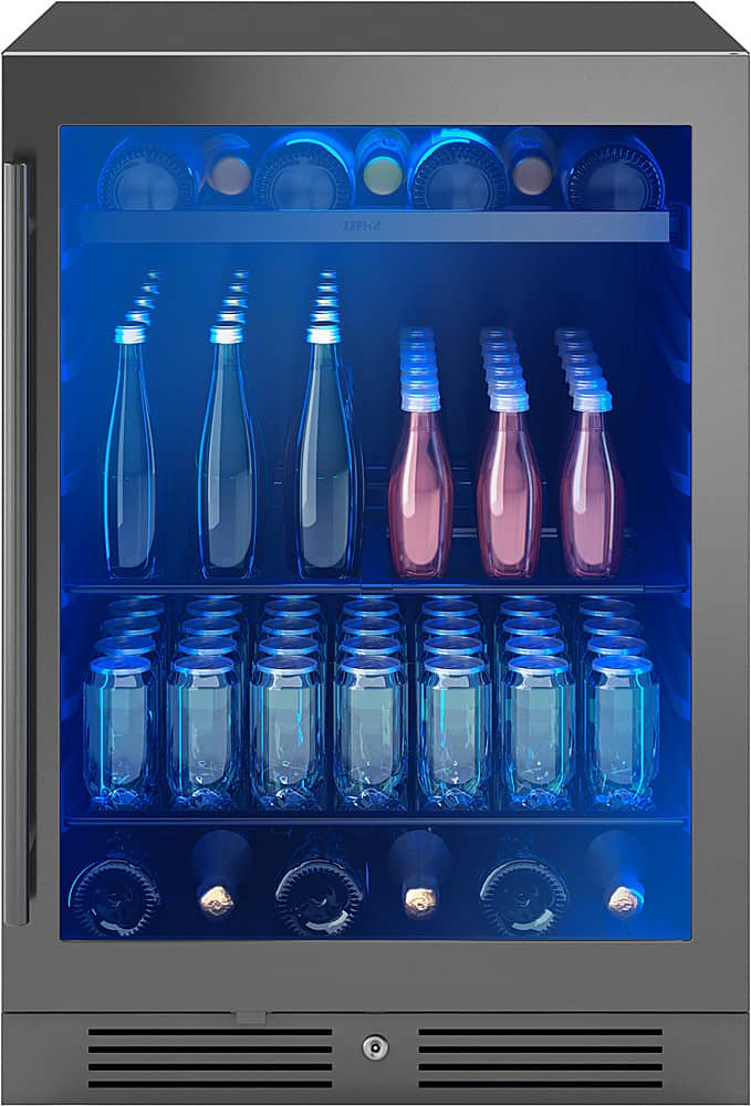 Zephyr - Presrv 24 in. 7-Bottle and 112-Can Built-In or Freestanding Single Zone Beverage Cooler - Black Stainless Steel - Front_Zoom